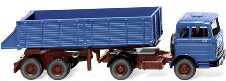Wiking Mercedes Benz Hinterkippersattelzug Modell LKW H0 in Azurblau, Olivbraun und Schwarz - Bild 1