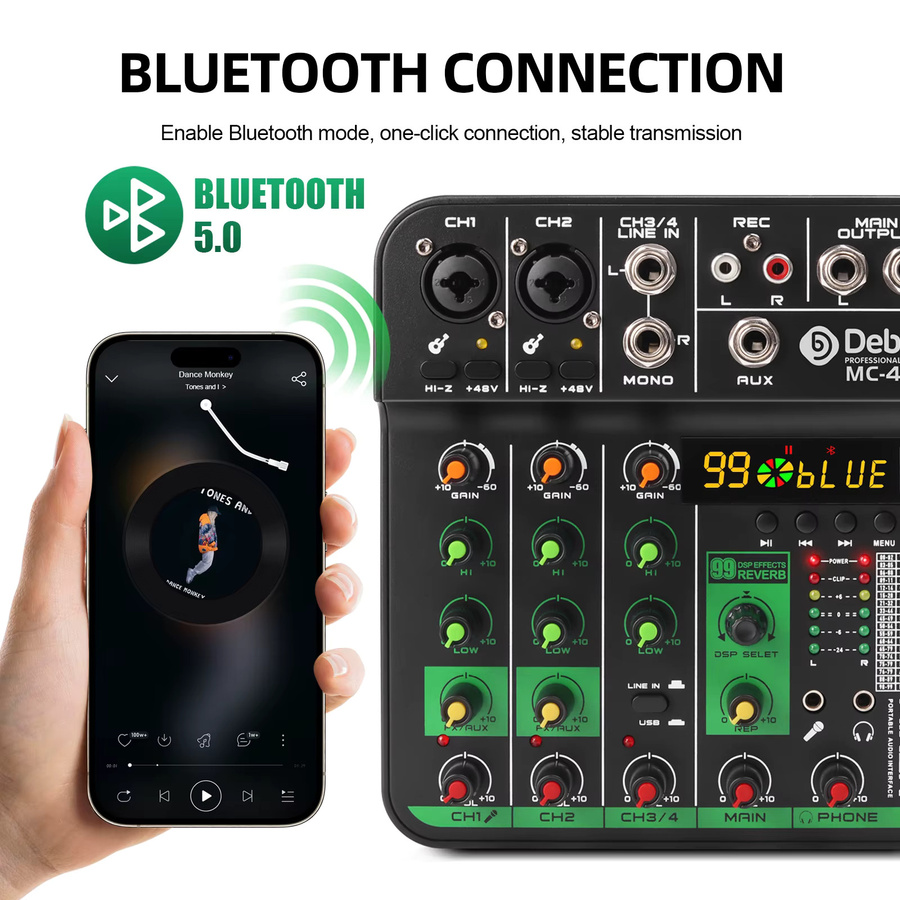 Debra MC4 Mischpult in Schwarz mit Bluetooth 5.0 und Mikrofon - Bild 4