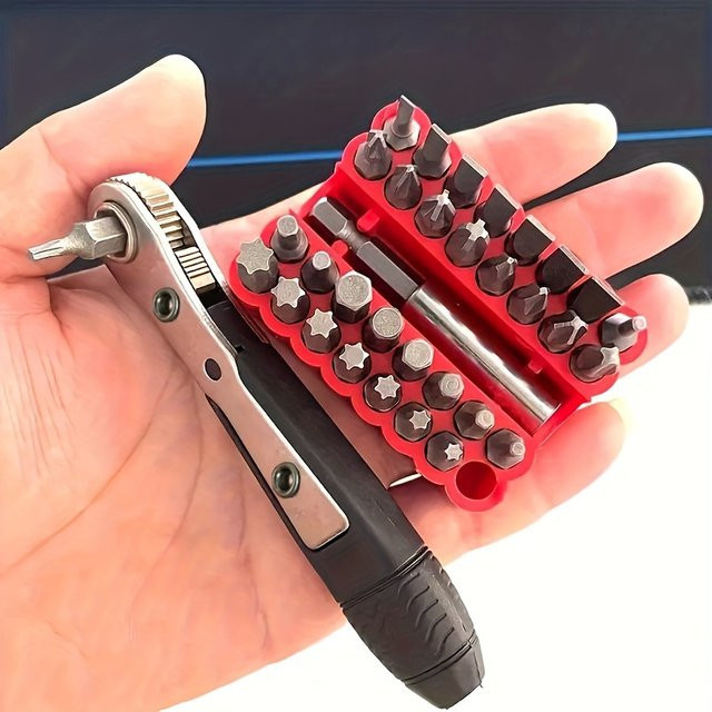 Powerhigh 34-teiliges Mini-Ratschenschlüssel-Set in Silber mit Doppelkopf und geradem oder gebogenem Griff für enge Räume - Bild 1
