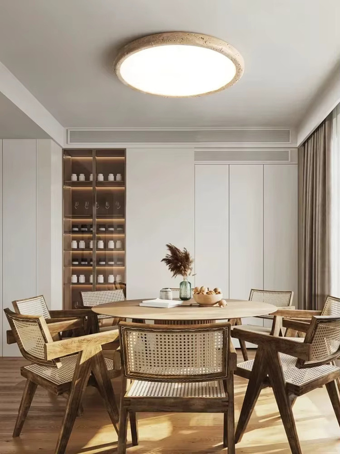 YANKE LED Deckenleuchte aus Naturstein im japanischen Wabi-Sabi-Stil, runde Lampe in Gelb und Beige für Wohnzimmer und Schlafzimmer - Bild 4