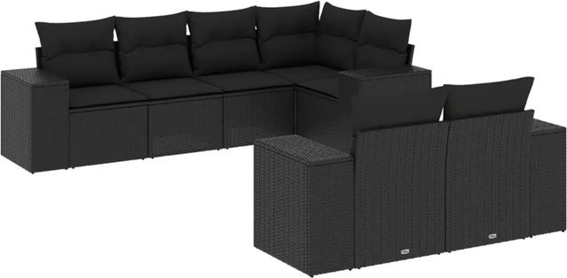 vidaXL 7-tlg Garten-Sofagarnitur in L-Form aus Polyrattan mit Kissen, Schwarz - Bild 1
