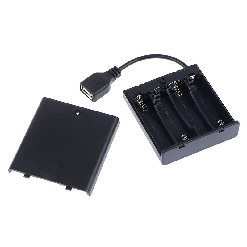 USB-Batteriekasten für 4 x AA Batterien mit Schalter und Abdeckung in Schwarz für 5 V LED-Streifenlichter - Bild 3