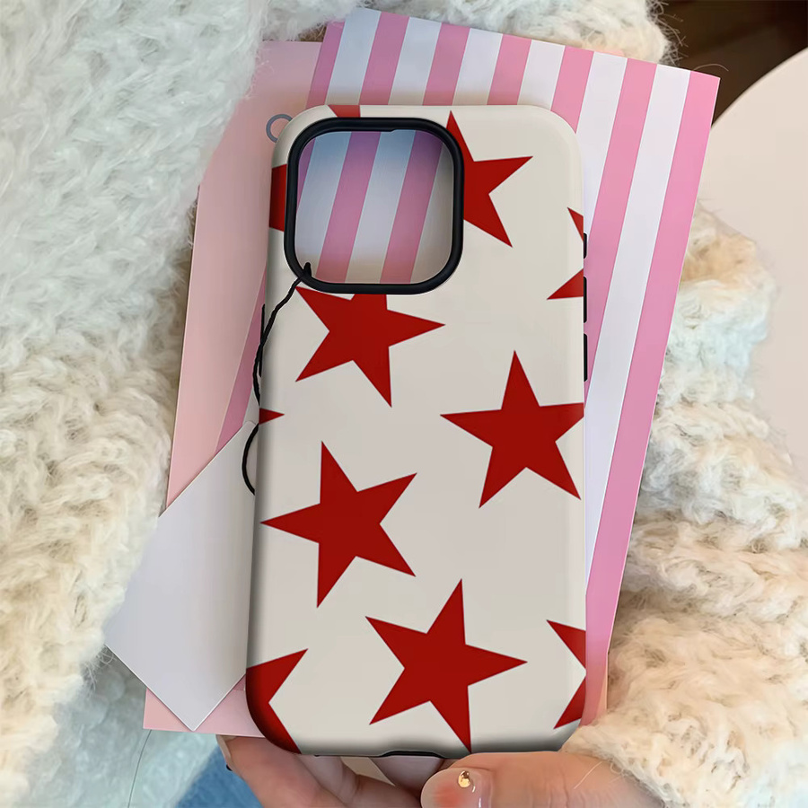Bold Red Stars Handyhülle für Apple iPhone 17 16 15 14 13 12 11 Pro Max Plus mit doppelschichtiger Rückseite in Rot - Bild 3