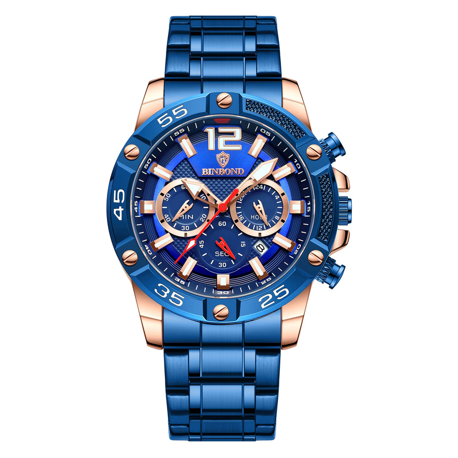 BINBOND Armbanduhr Edelstahl, Quarz, Blau, Bicolor, Herren - Bild 7