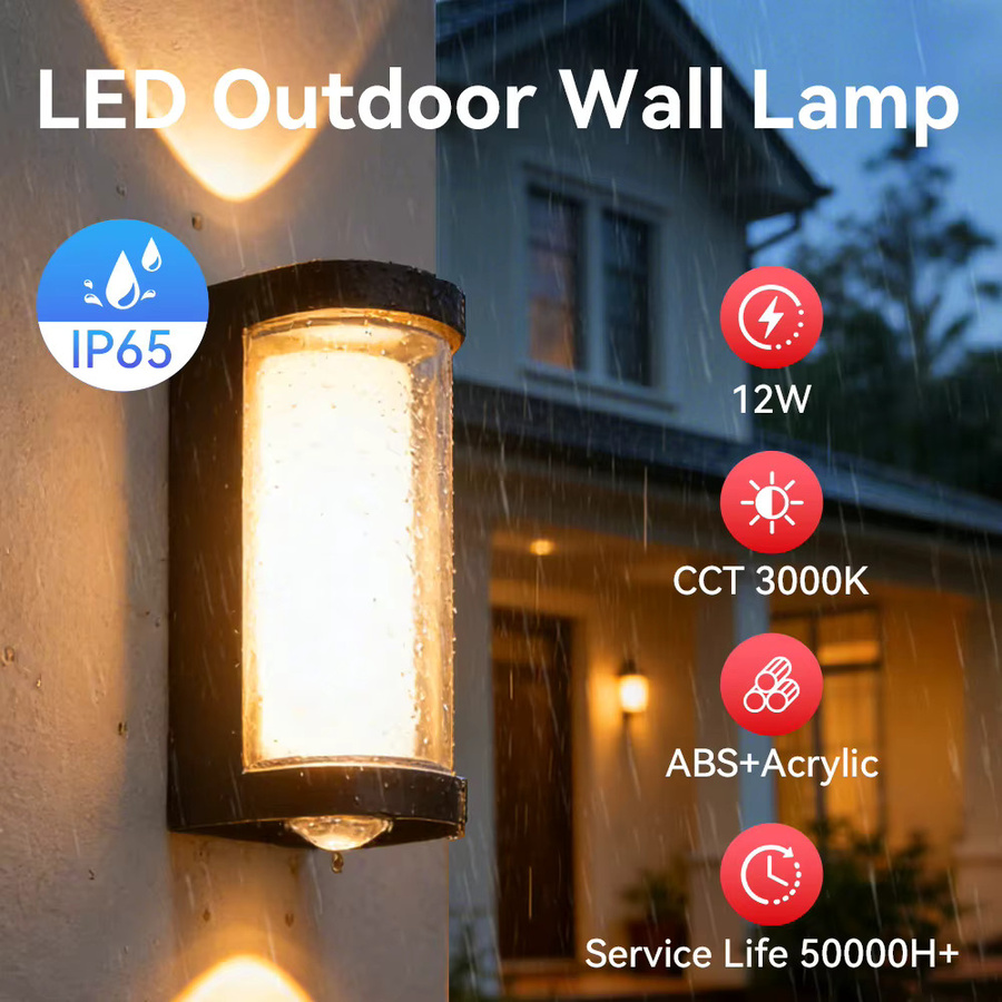 LANGYUE LED Wandleuchte Up-Down in Schwarz, IP65 wasserdicht, 12 W, warmweißes Licht, moderne rechteckige Außenleuchte für Garten und Hof - Bild 6