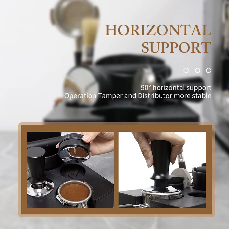 Kaffee Station Tamper Halter und Espresso Siebträger Rack mit Klopfbox von kisshome in Schwarz aus Metall für DeLonghi und Breville Barista Zubehör (51mm, 54mm, 58mm) - Bild 3