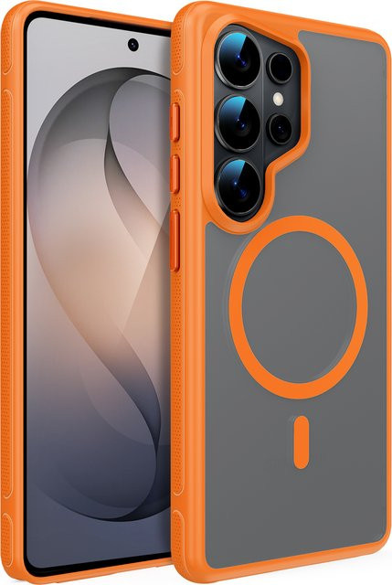 MagSafe Magnetische Handyhülle für Samsung Galaxy S26 Ultra Plus, Transluzente TPU und PC Schutzhülle, Transparent/Rot/Orange - Bild 1