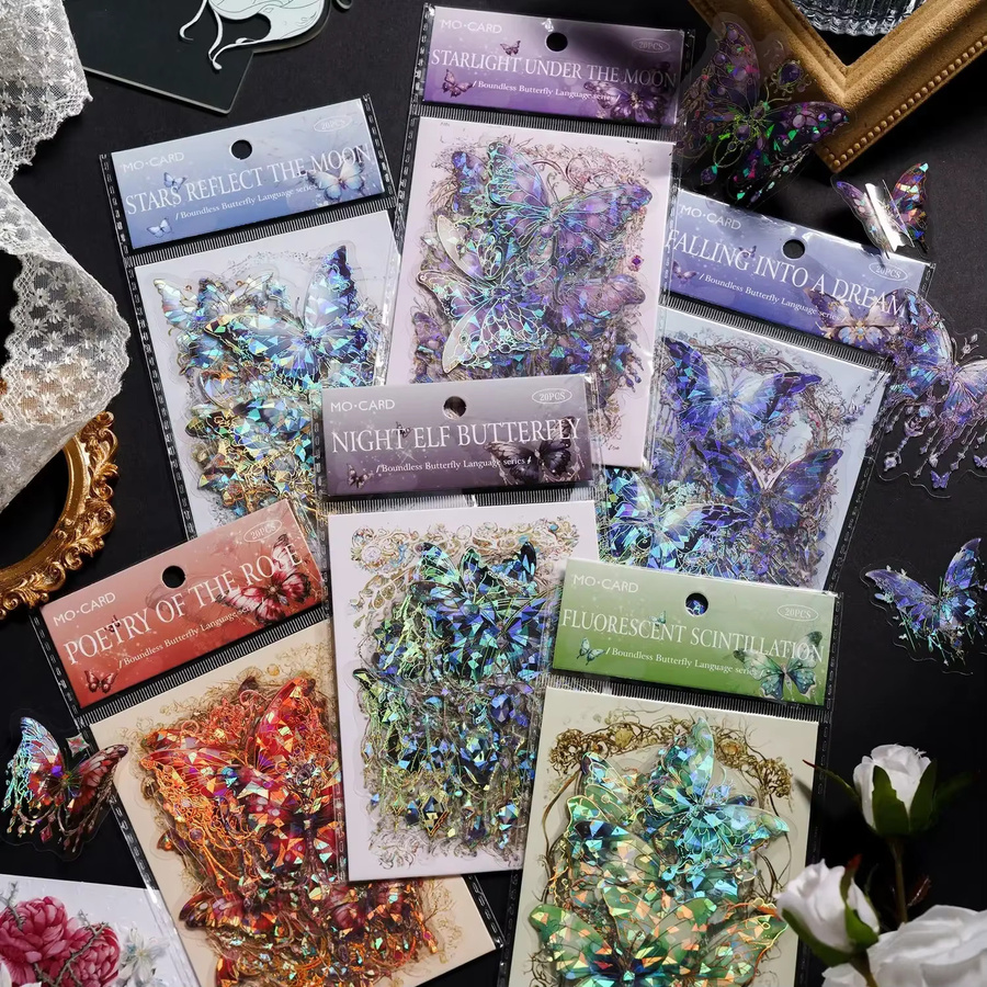 Twinkle Schmetterling PET Dekorative Aufkleber für Scrapbooking und Tagebuch, 20er Paket, Mehrfarbig - Bild 1