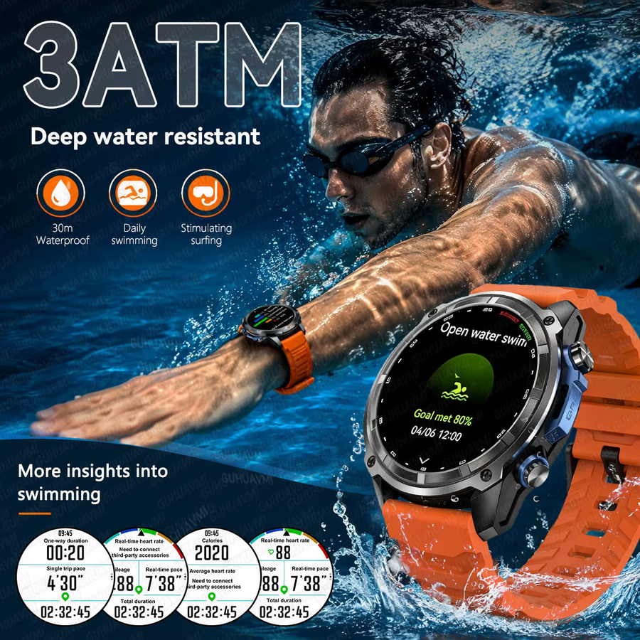 GUHUAVMI Herren GPS Smartwatch in Blau mit Offline-Kartenfunktion, 1,43 Zoll Corning Gorilla Display, 4 GB Speicher, Bluetooth-Anruffunktion und 3ATM Wasserdichtigkeit - Bild 4