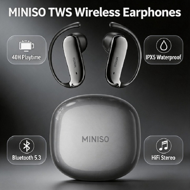MINISO MS218 TWS-Ohrhörer in Schwarz mit Bluetooth 6.0, HiFi-Stereo und ENC-Anrufgeräuschunterdrückung für bis zu 30 Stunden Wiedergabe - Bild 1