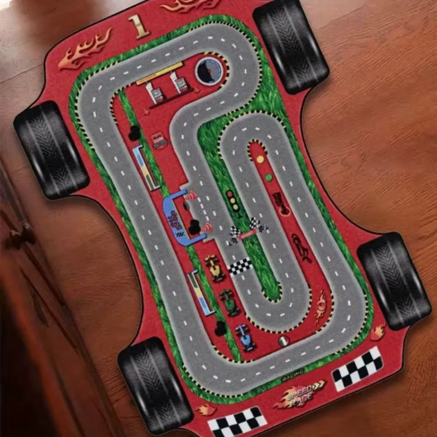 VIKAMA Cool Racing Track Print Teppich mit Kinder-Motiv, rutschfest, schmutzabweisend und waschbar, Mehrfarbig - Bild 2