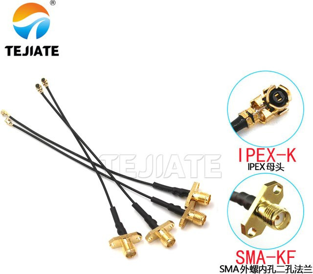 TEJIATE SMA-KF zu RF Antenne UFL Anschluss mit 2-Loch-Flansch, RF1.13 Koaxialleitung, 50 Ohm Impedanz, Farbe: Gold - Bild 1