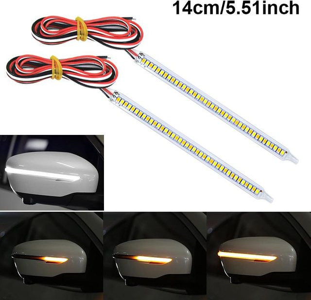 SEAMETAL Sequentielle Rückspiegel-Blinker mit dynamischer LED-Seitenanzeige und automatischem Tagfahrlicht, Weiß/Gelb, 14 cm - Bild 1