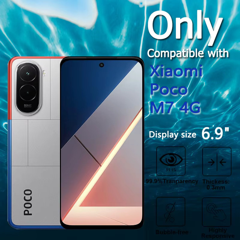 Displayschutzfolie aus gehärtetem Glas für Xiaomi Poco M7 4G, 9H kratzfest, transparent - Bild 2