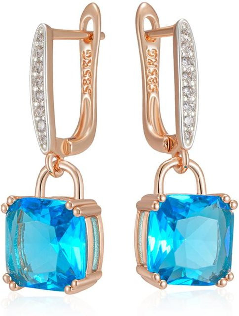 Hängeohrringe Kupfer, Roségold, Zirkonia, Damen, Blau - Bild 1