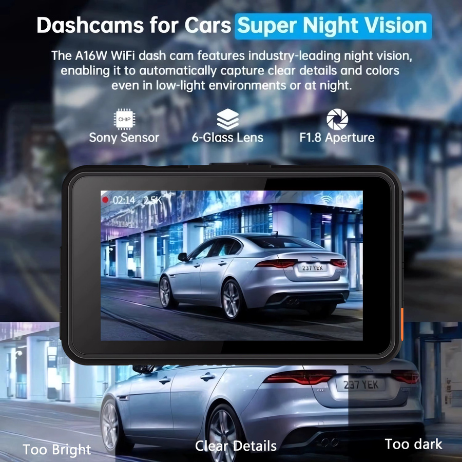 Maxtoss Dual Dashcam mit 4K und 2,5K Auflösung, WIFI und GPS, Rückfahrkamera mit Nachtsicht und 24H Parkmodus, Schwarz - Bild 4