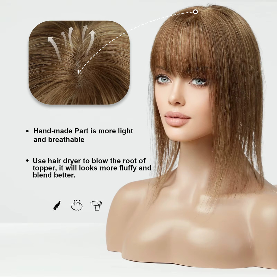 HAIRCUBE Remy-Echthaar-Topper mit Pony, honigbraun, Damen - Bild 5