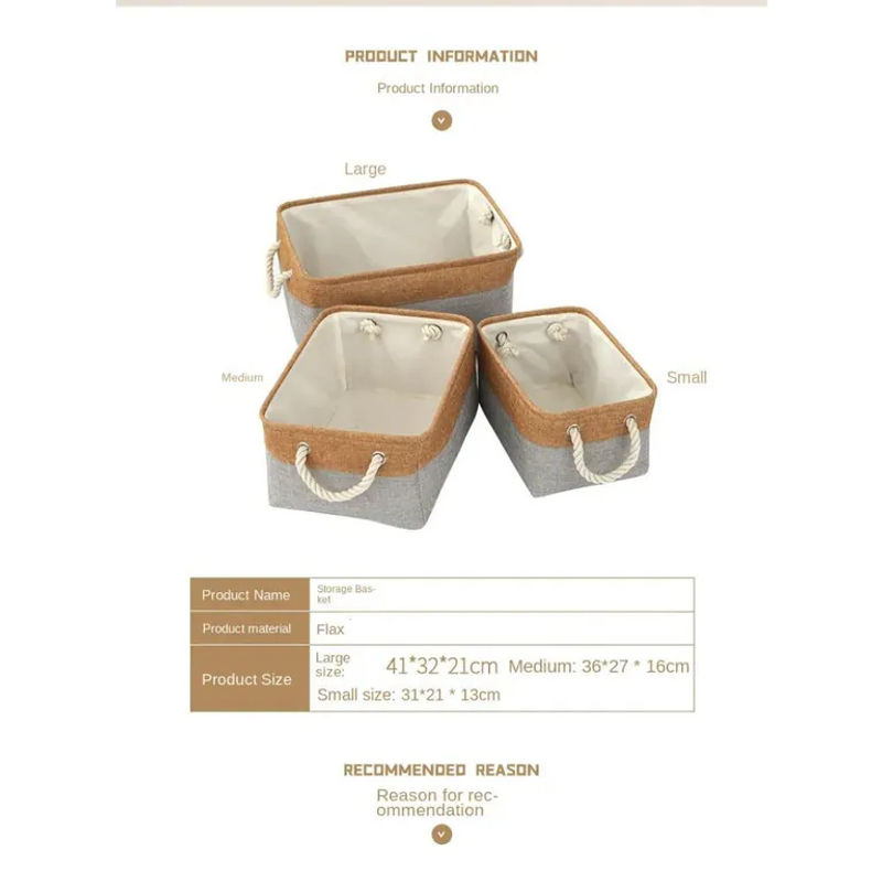 SEEQS Aufbewahrungskorb aus Baumwolle und Leinen, faltbarer Textil-Organizer in Beige, B/T/H: 41 x 32 x 20 cm - Bild 3