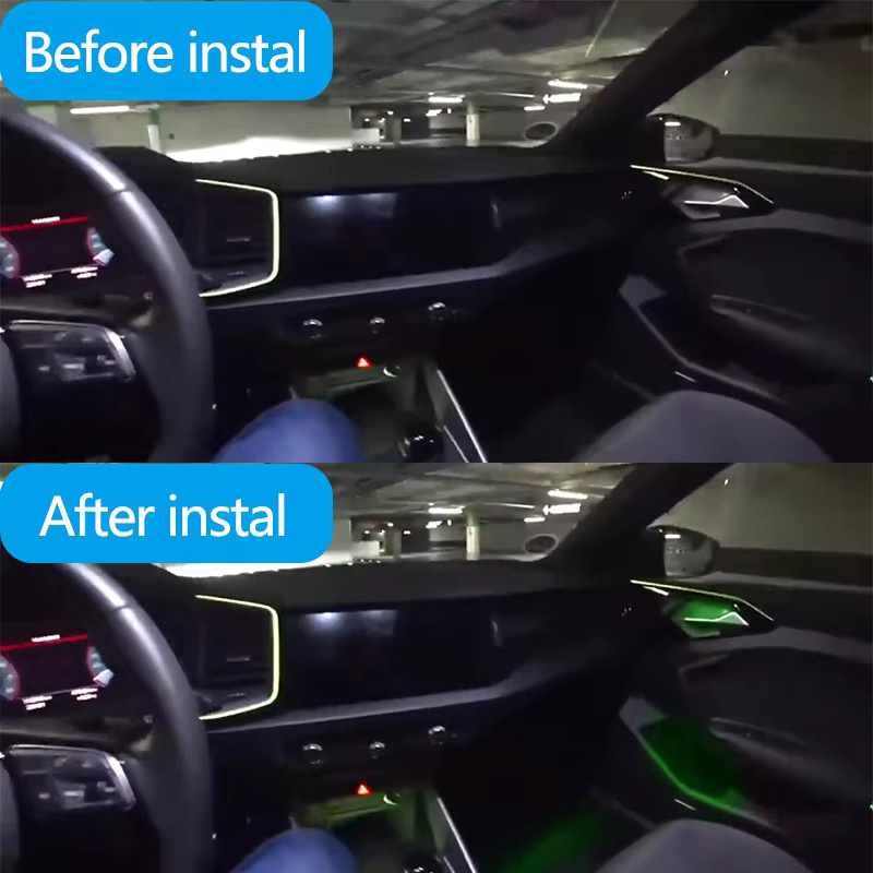 Ouchuangbo LED-Atmosphärenlampe für Audi A1 (2021–2023) mit 256 RGB-Farben, dynamischen Effekten und mobiler Fernsteuerung in Schwarz - Bild 2