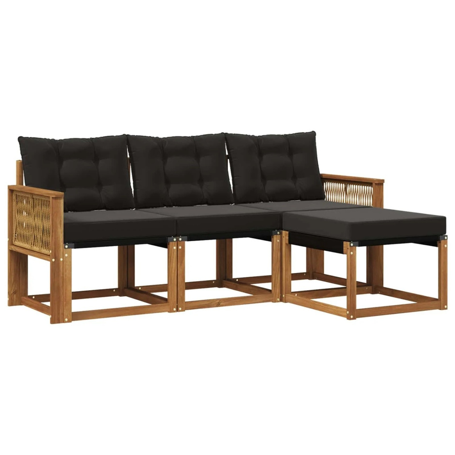 vidaXL Outdoor-Sofagarnitur L-Form aus Akazienholz und Textilene in Natur und Schwarz mit 4 Kissen - Bild 2