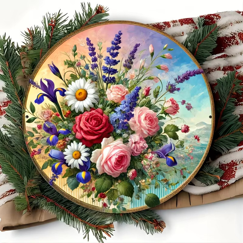 Potdemiel Vintage Wandkunst aus Metall mit floralem Design in Pink und Multicolour, Durchmesser: 20,3 cm - Bild 5