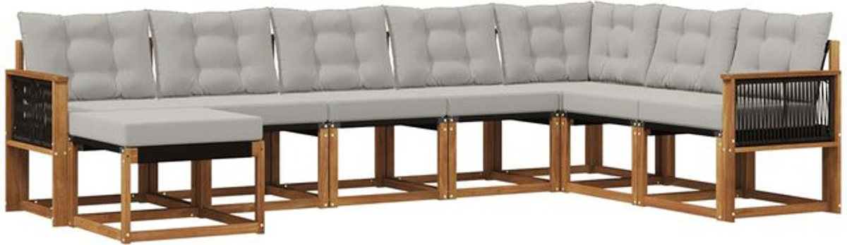 vidaXL Outdoor-Sofagarnitur aus Akazie mit 8-teiligem Set und Kissen in Natur und Grau - Bild 1