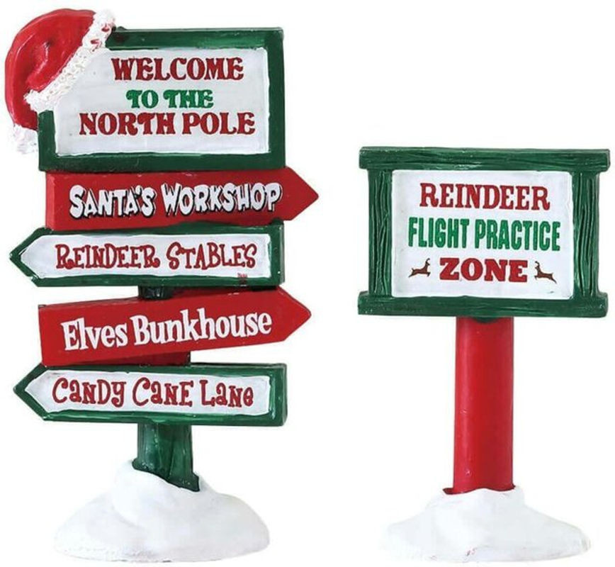 Lemax North Pole Schilder Set aus 2 Teilen, mehrfarbig und grau, Weihnachtsdekoration aus Kunstharz - Bild 1