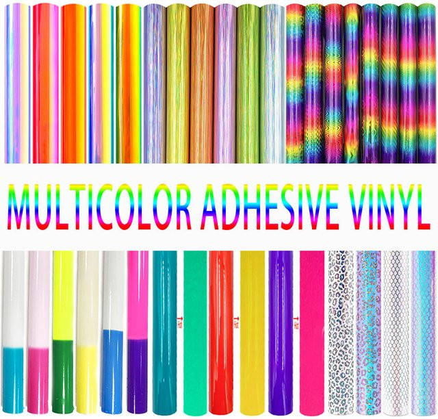 Holografisches selbstklebendes Vinyl zum Basteln in 32 Farben, abnehmbares Vinyl für DIY-Design und Heimdekoration, Multicolor - Bild 1