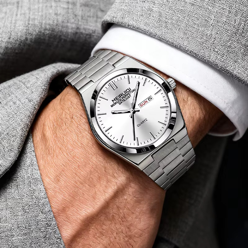 MEIRUIQI Armbanduhr Quarz, Edelstahl, Silber, Datum, Herren - Bild 5
