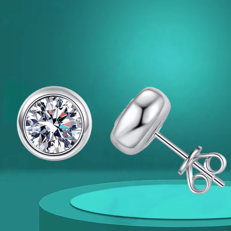 BIJOX STORY Ohrstecker 925 Silber, Moissanit, Diamant, Unisex, 6,5mm - Bild 2