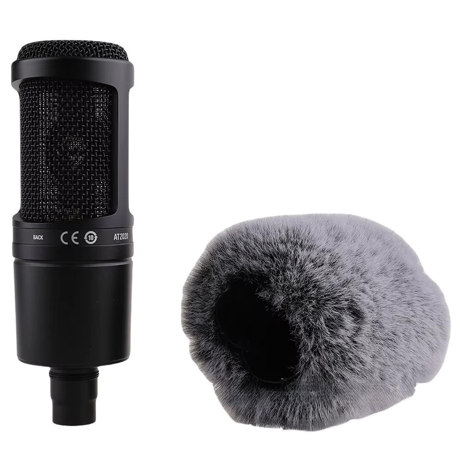 MovingMic Mikrofon-Windschutzscheiben-Abdeckung aus Kunstfell in Schwarz, winddichter Pop-Filter für Audio Technica AT2020 AT2035 ART2500 - Bild 2