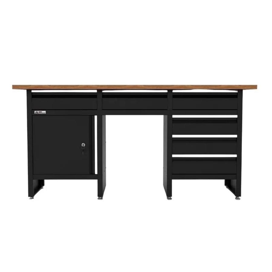 Galaflor Werkbank mit Arbeitsplatte in Holzoptik und Schwarz mit 6 Schubladen und einer Tür, Breite: 60 cm - Bild 2