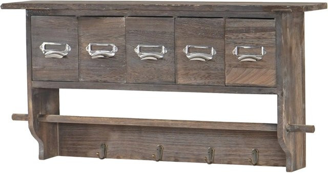 MCW Wandgarderobe C49 Vintage aus Paulowniaholz mit 5 Schubladen, Braun, B: 65 cm, H: 32 cm, T: 13 cm - Bild 1