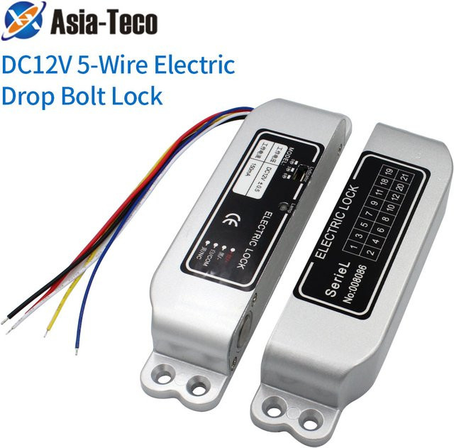 Asia-Teco Elektronisches Drop-Riegelschloss mit 5 Drähten und Rückkopplungssignal, DC12V, Farbe: Silber, für Holz- und Metalltüren - Bild 1