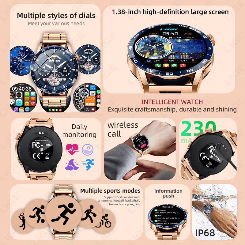 LIGE Smartwatch, Edelstahl, Schwarz, Herren - Bild 2
