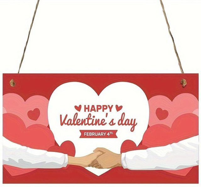 SZ-Damai Happy Valentine's Day Holzschild in Rot, Vintage Wanddekor für den Valentinstag, B: 20 cm, H: 9,9 cm - Bild 1