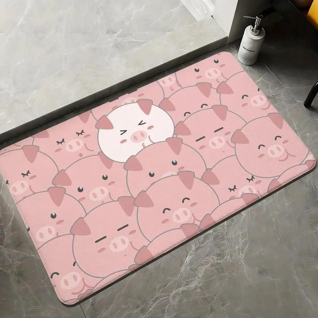 Lodestar Cartoon Schwein Fußmatte in Pink, weich und rutschfest, B/B: 30 x 50 cm - Bild 1