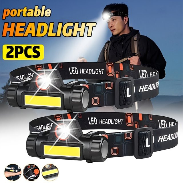 KDULIT LED-Stirnlampe mit XPE-COB-Perlen und Magnet, wiederaufladbar und wasserdicht, Schwarz - Bild 1