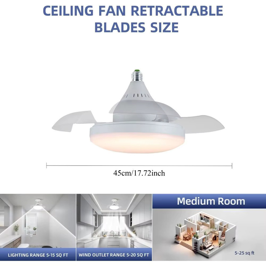 JOYINLED Deckenventilator mit LED-Beleuchtung und Fernbedienung, Weiß, E27 Fassung, dimmbar, mit versteckten Ventilatorblättern für dein Schlafzimmer - Bild 4
