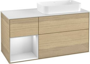 V&B Waschtischunterschrank Finion in Eichenfurnier weiß lackiert mit linkem Regal, Breite: 120 cm, Tiefe: 50,1 cm, Höhe: 50,1 cm - Bild 1