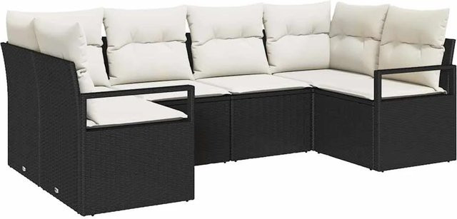 vidaXL Garten-Sofa-Set 6-teilig in Schwarz und Beige aus Polyrattan mit L-Form und Polsterkissen - Bild 1