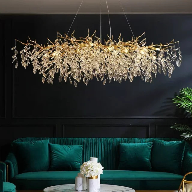 SaloEElaitte Postmoderne Kristall-LED-Pendelleuchte in Gold mit E14 Fassung für dein Esszimmer - Bild 1