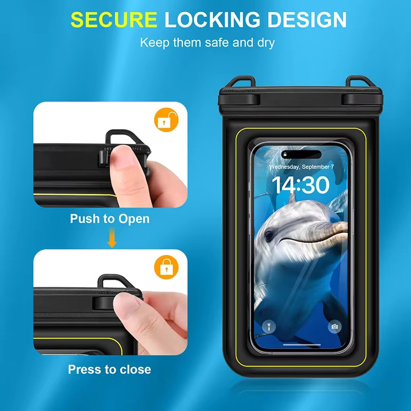 HAISSKY Wasserdichte Handyhülle mit Schwimmsack für iPhone 17 16 15 14 13 Pro Max und weitere Modelle, Farbe: Schwarz - Bild 3