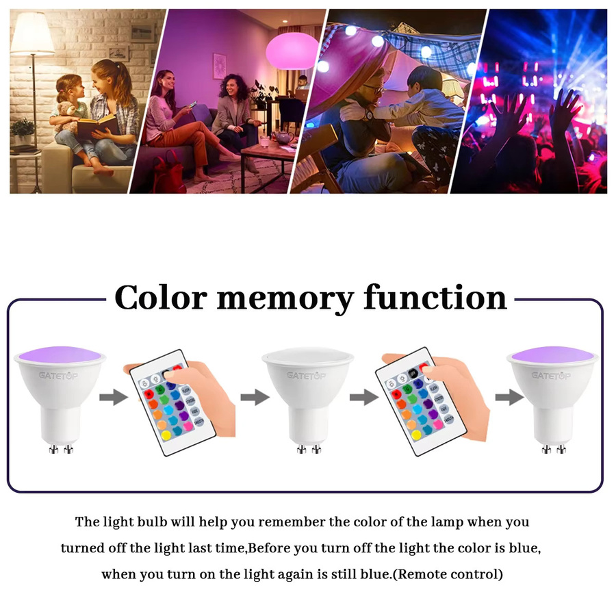 Gatetop RGB GU10 LED Strahler mit 24-Tasten Fernbedienung, dimmbar, 6W - Bild 4