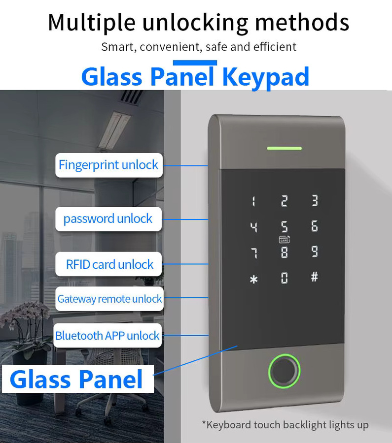 LUCKING DOOR Elektrisches RFID Metall Türschloss System mit Fingerabdruck, Tastatur und App-Steuerung, wasserdicht, kompatibel mit Alexa, Farbe: Grau - Bild 2