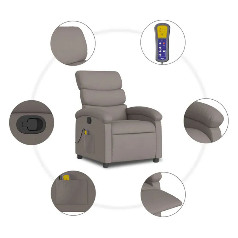 Vidaxl Ausklappbarer Massagesessel Relaxsessel in Taupe Meliert mit Stoffbezug - Bild 4