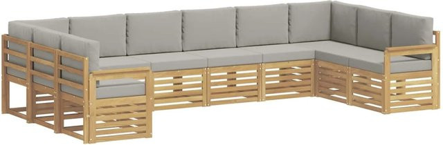 vidaXL Outdoor-Sofagarnitur 7-teilig in L-Form aus Akazienholz mit Polsterkissen in Weiß und Hellgrau - Bild 1