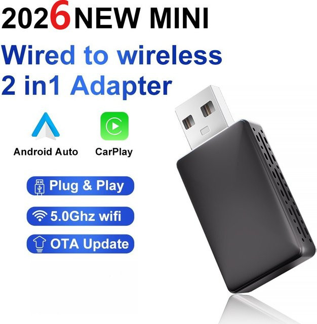 FLIXIVI 2-in-1 Kabelloser CarPlay und Android Auto Adapter in Schwarz – Plug & Play Dongle für die kabellose Verbindung - Bild 1