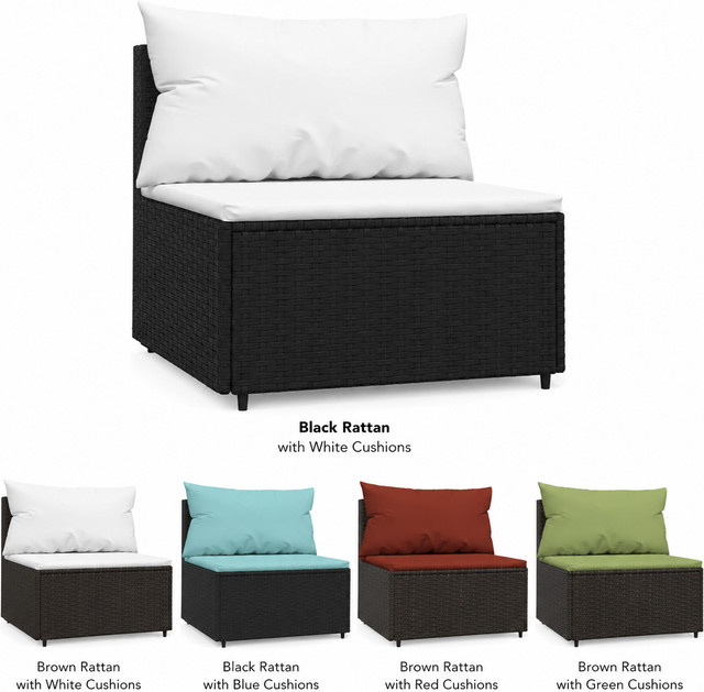 Modulares Garten-Mittelsofa aus Polyrattan mit Kissen in Schwarz für Garten, Terrasse und Balkon - Bild 1