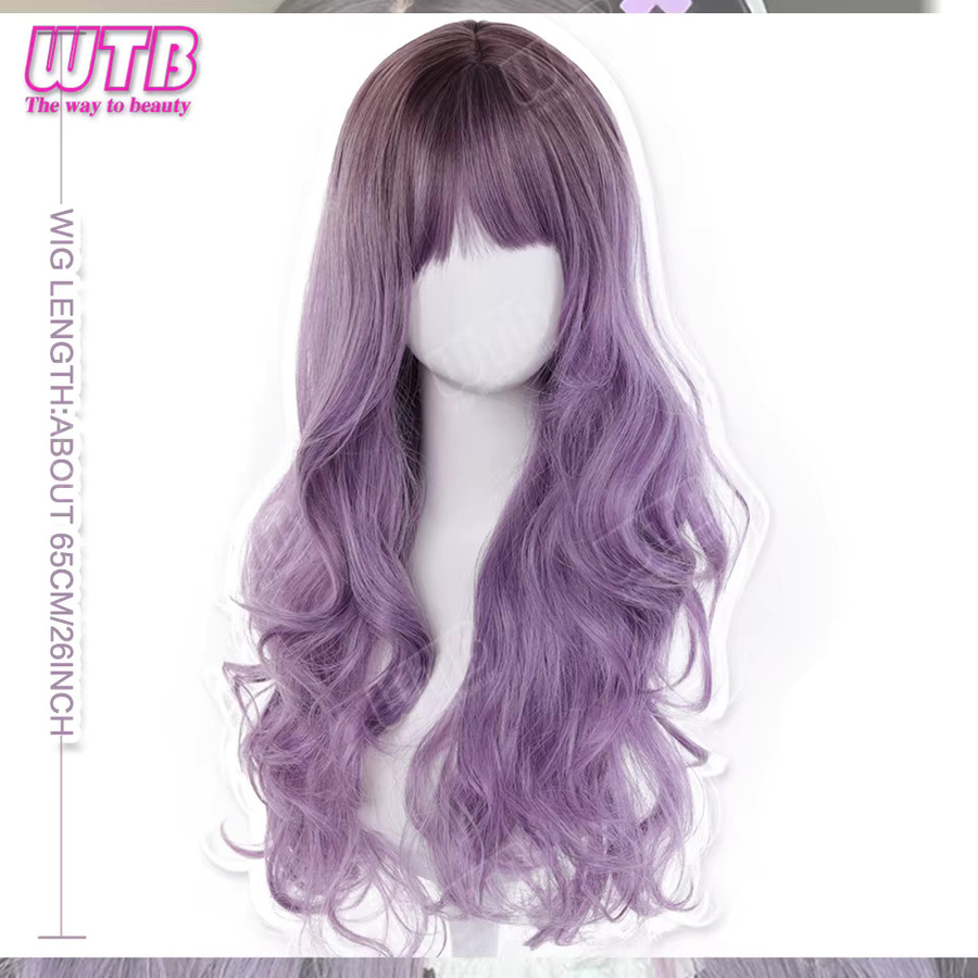 WTB Gradient Purple Synthetic Lolita Perücke, lange lockige Perücke mit Pony, Damen - Bild 4